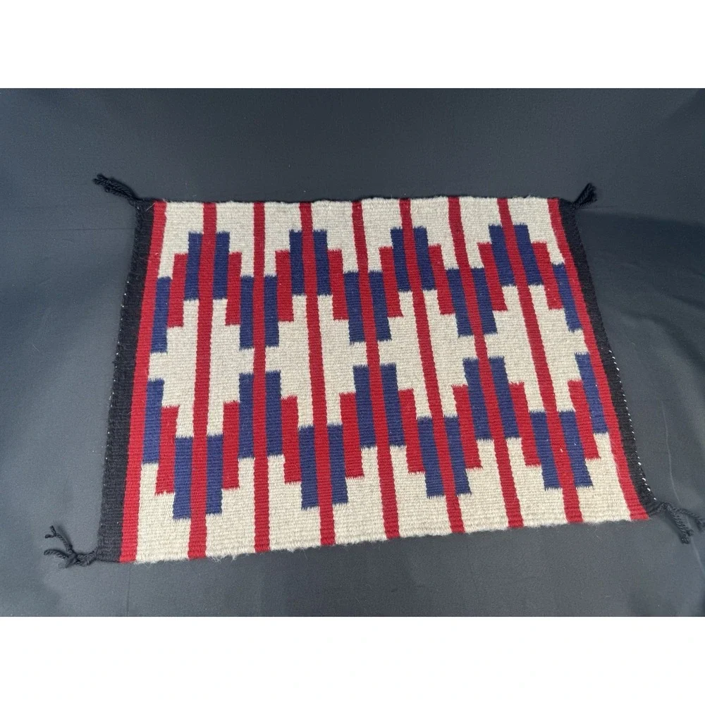 Wool Rug Wall Hanging Handwoven Southwestern Geometric 24.5 x 18 Vintage